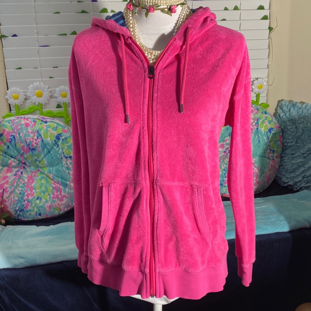 Lands’ End hot pink terrycloth hoodie